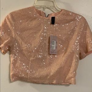 Pink sequins blouse crop top